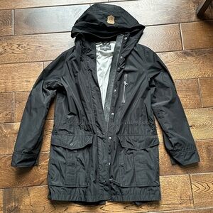 Ladies Mackage Black Hooded Raincoat size Medium